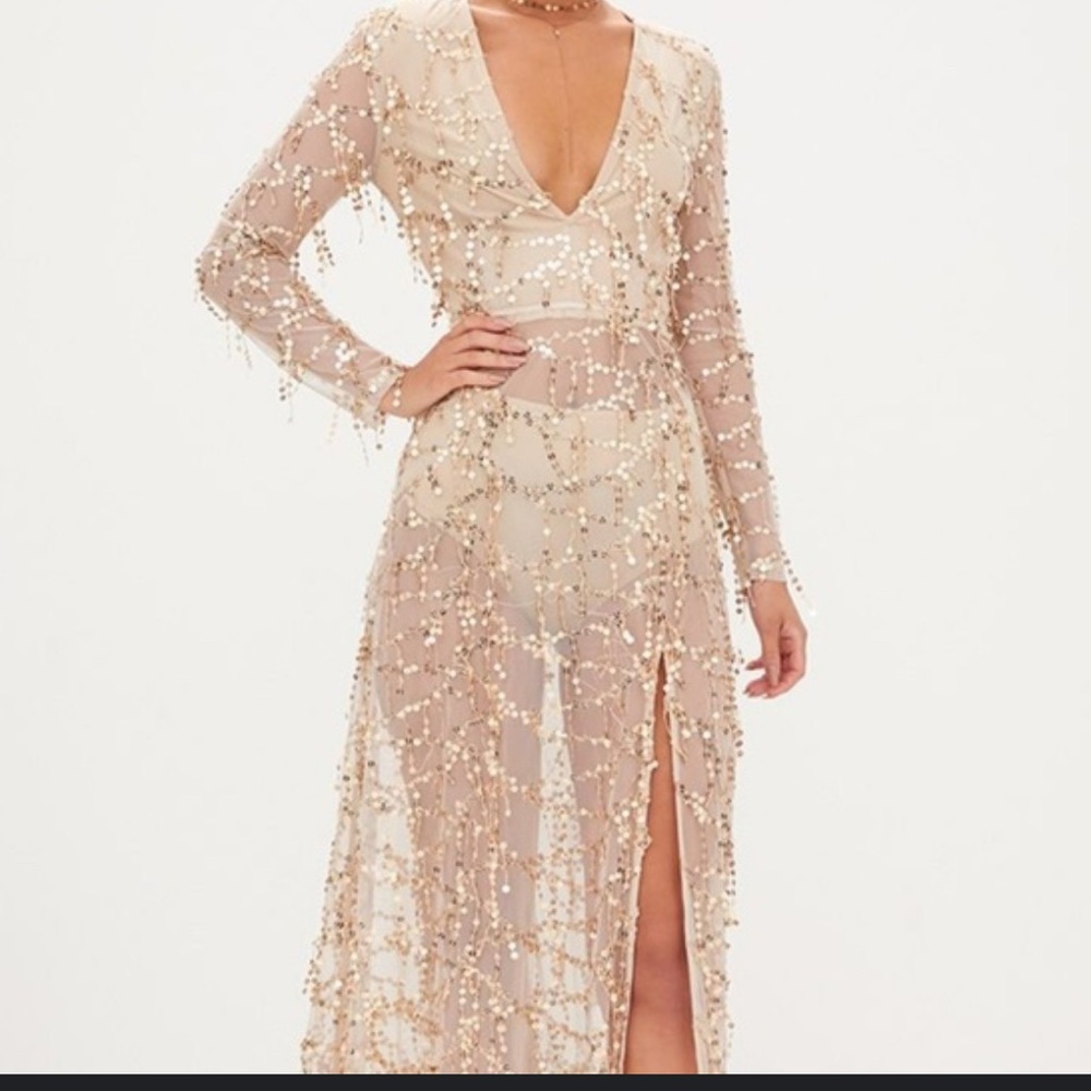 Sequin Embellished Long Sleeve Dress